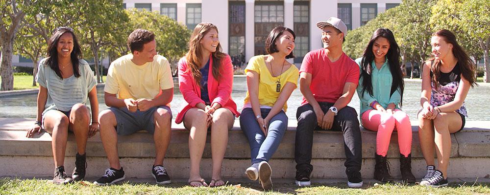 Students at mirror pools at Pasadena City College photo